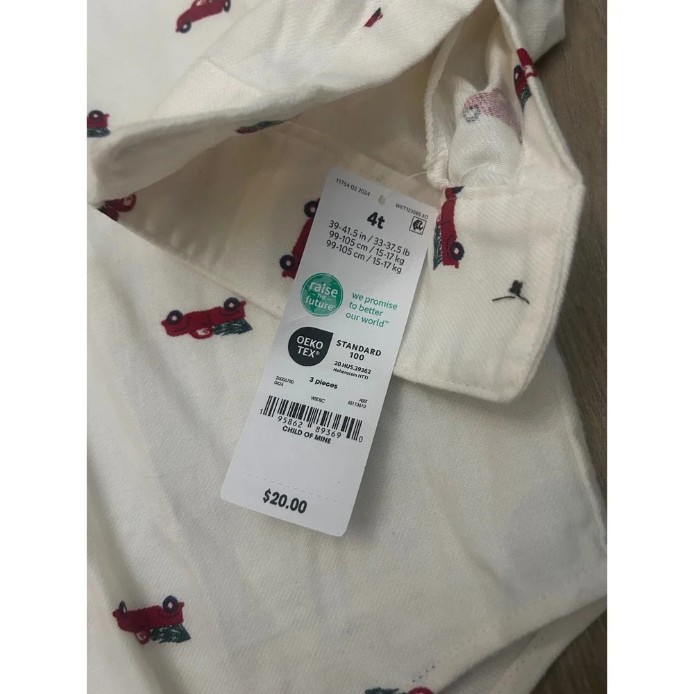 Carter's White Red Truck Button Down Shirt Boys 4T Christmas Holiday Long Sleeve